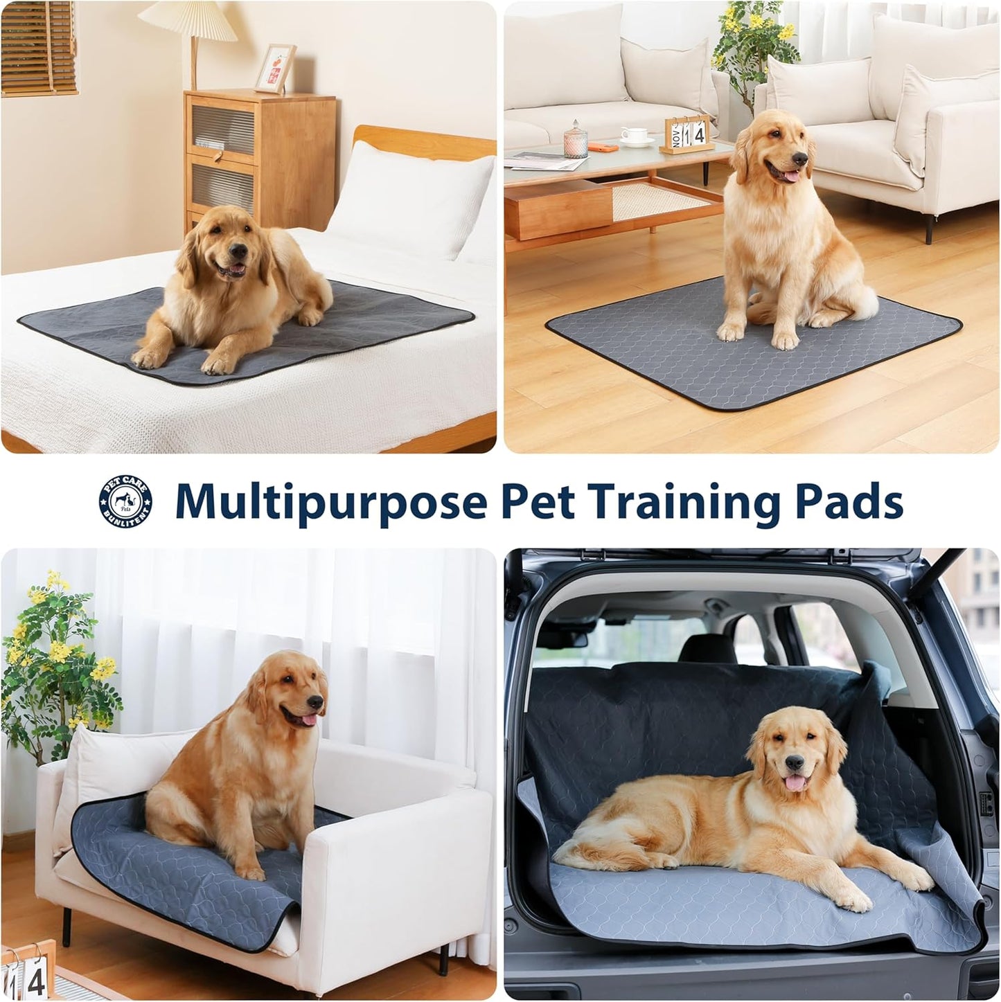 Washable Pee Pads for Dogs, 36x48 Reusable Puppy Pads with Fast Absorbent, Waterproof Reusable Pee Pads for Whelping, Traing, Incontinence and Potty, 3 Pack, Grey.