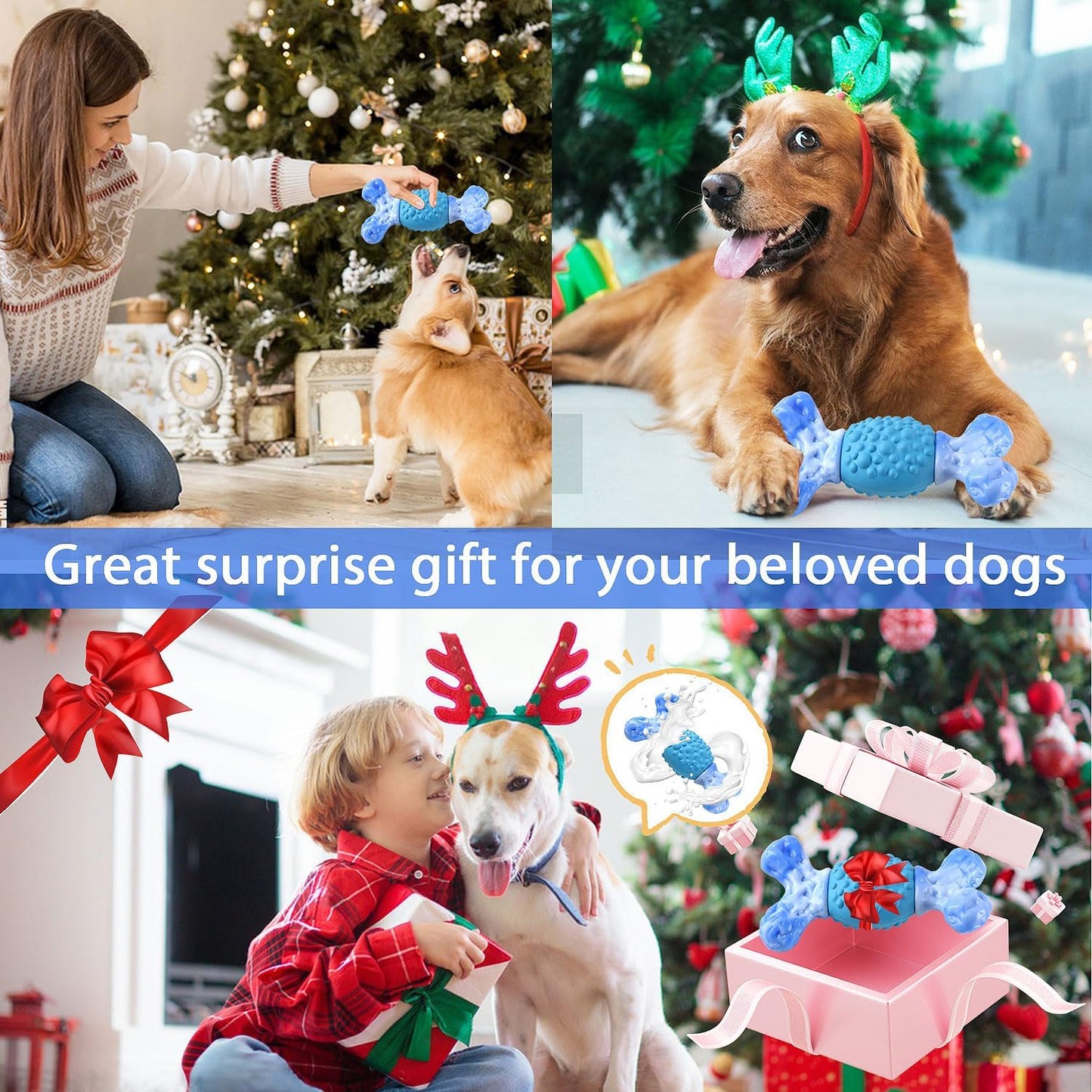 Rensh Tough Dog Chew Toys for Aggressive Chewers, Almost Indestructible Dog Toys for Medium Large Breed, Super Bone Chew Toy to Keep Them Busy & Reduce Boredom, Teeth Cleaning & Training, Milk Flavor
