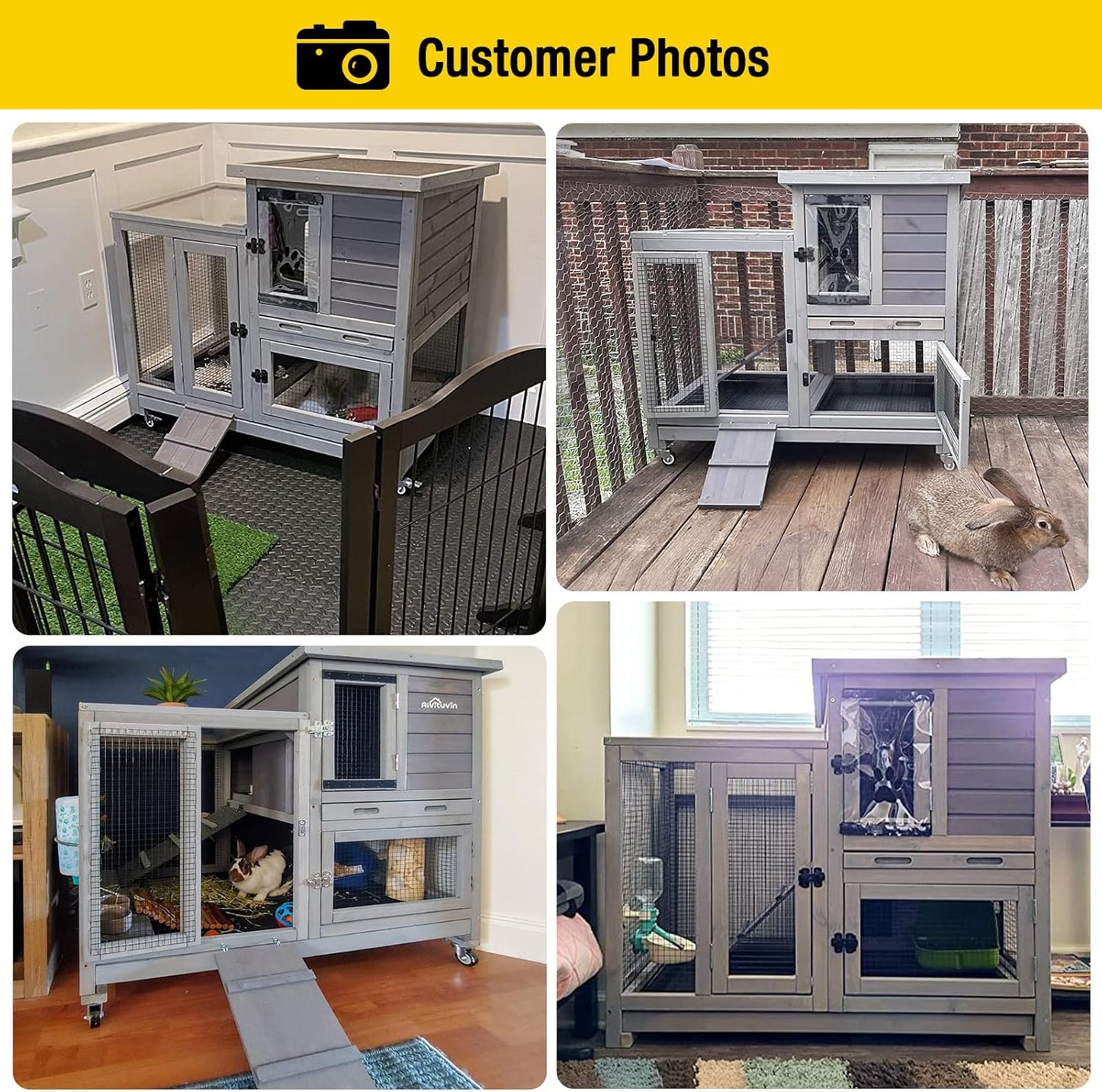Aivituvin Rabbit Hutch Large Wooden Bunny House Guinea Pig Cages on Wheels, Two Trays, Indoor Outdoor