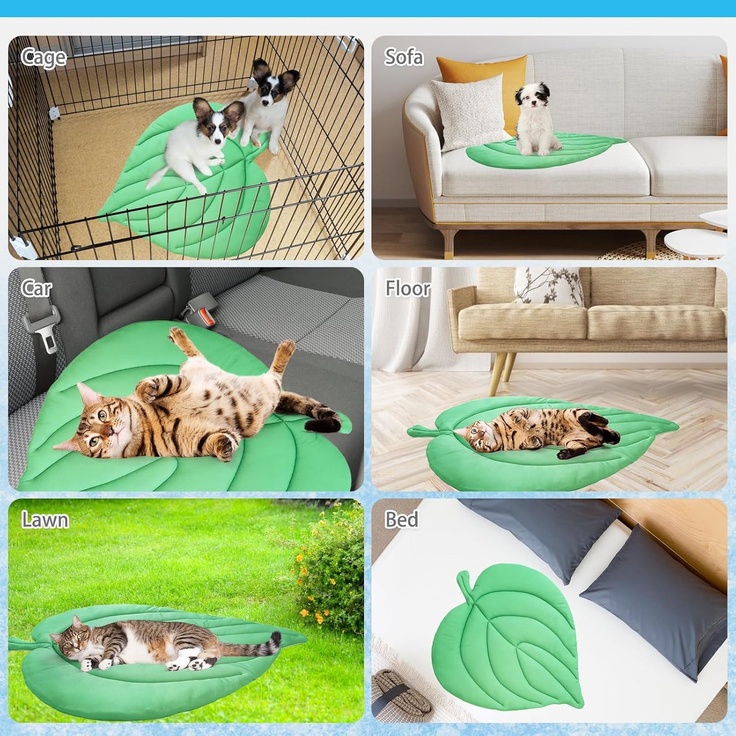 KOOLTAIL Cat Cooling Mat, Upgraded Two Sided Cooling Pad for Dogs Cats Puppy, Soft Summer Pet Sleeping Blanket Kennel to Keeping Cool, Washable Dog Mats for Crate Sofa Bed Outdoor Indoor, Leaf Shaped