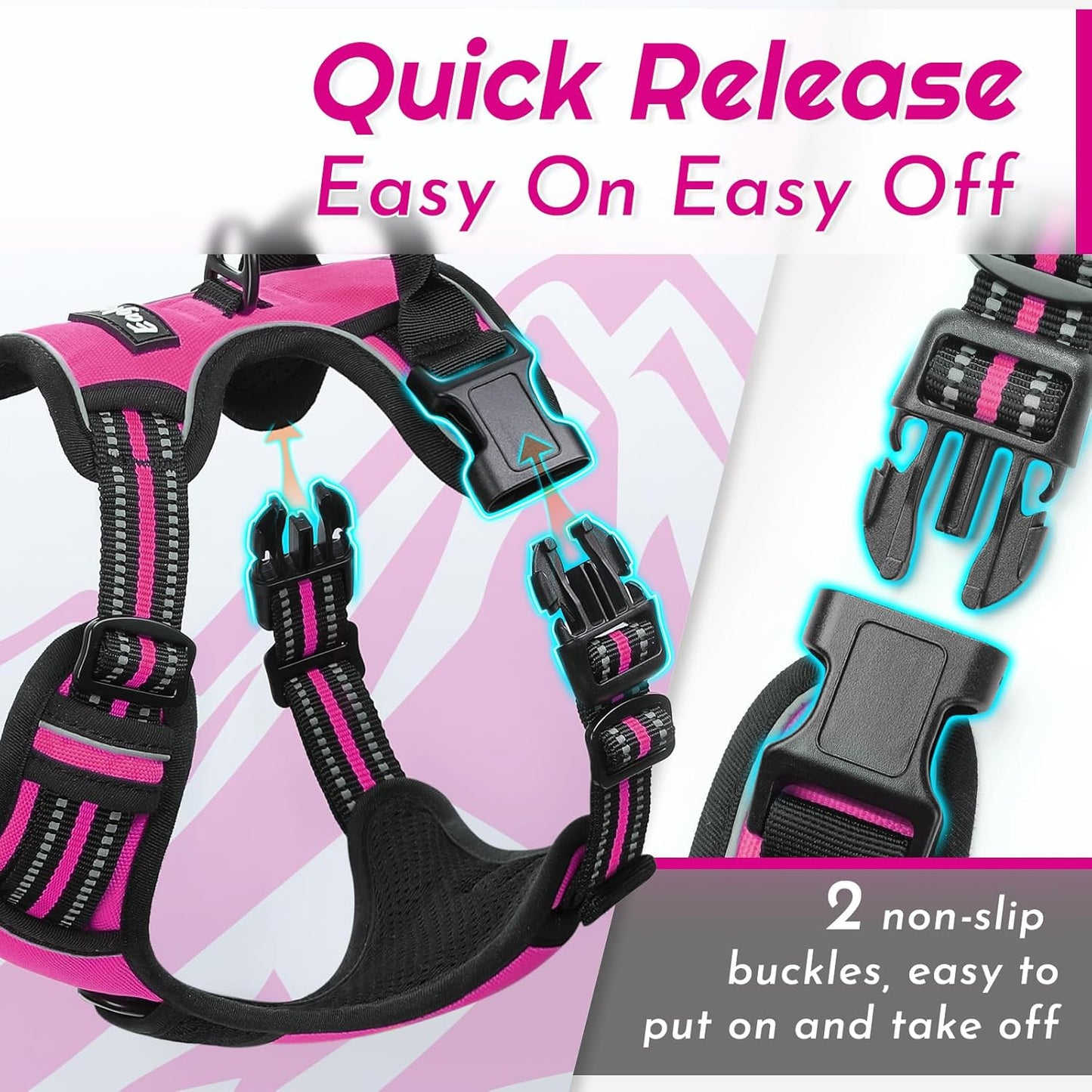 Eagloo Dog Harness Small Sized Dog, No Pull Service Vest with Reflective Strips and Control Handle, Adjustable and Comfortable for Easy Walking, No Choke Pet Harness with 2 Metal Rings, Rose Red, S