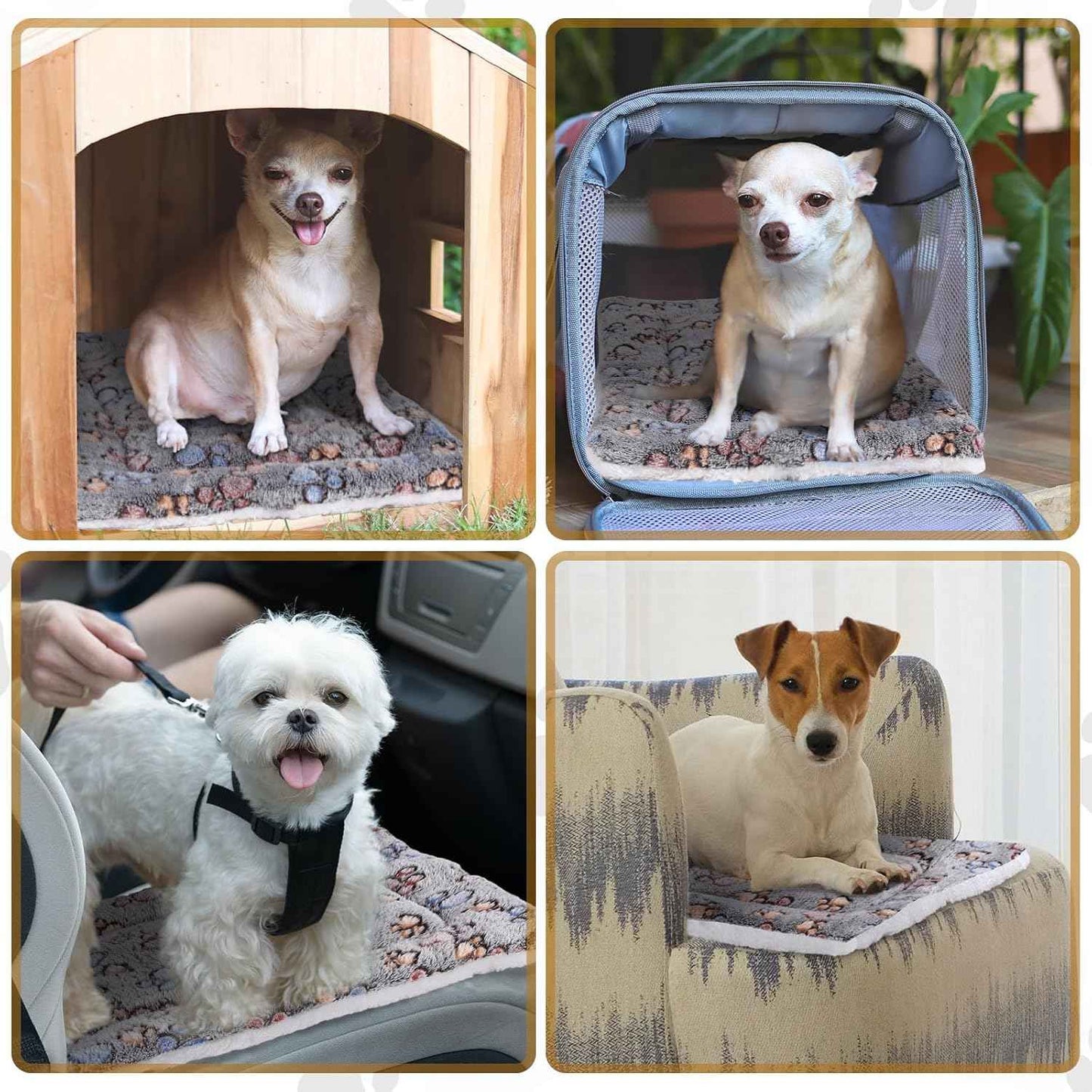 Tuanse 4 Pack Ultra Soft Dog Cat Bed Mat with Cute Prints Reversible Fleece Dog Crate Kennel Pad Cozy Washable Thickened Hamster Guinea Pig Pet Bed Mat for Small Animals(13 x 19 Inches,Gray)