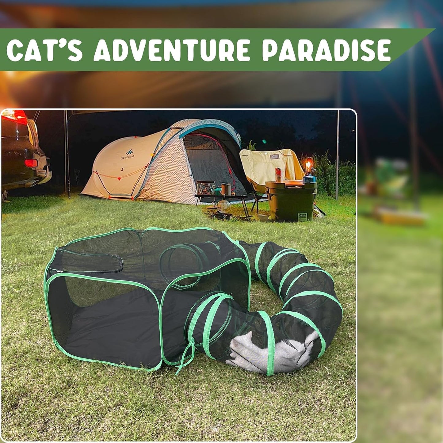Pawtenda Outdoor Cat Enclosures for Indoor Cats, Portable Cat Tents for Outside, Outdoor Catio, Enclosed Cat Playpen with Tunnel, Pet Tents for Cats, Rabbit, Puppy and Other Small Animal