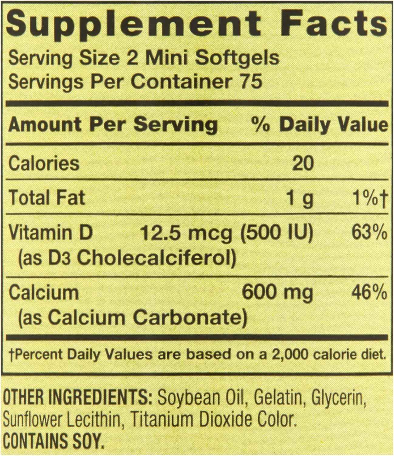 Calcium Plus Vitamin D3 150 Mini Softgels | Calcium Supplement | softgels | Calcium 600 mg with Vitamin d3 | Calcium Carbonate 600 mg, 150 Mini Softgels Sticker
