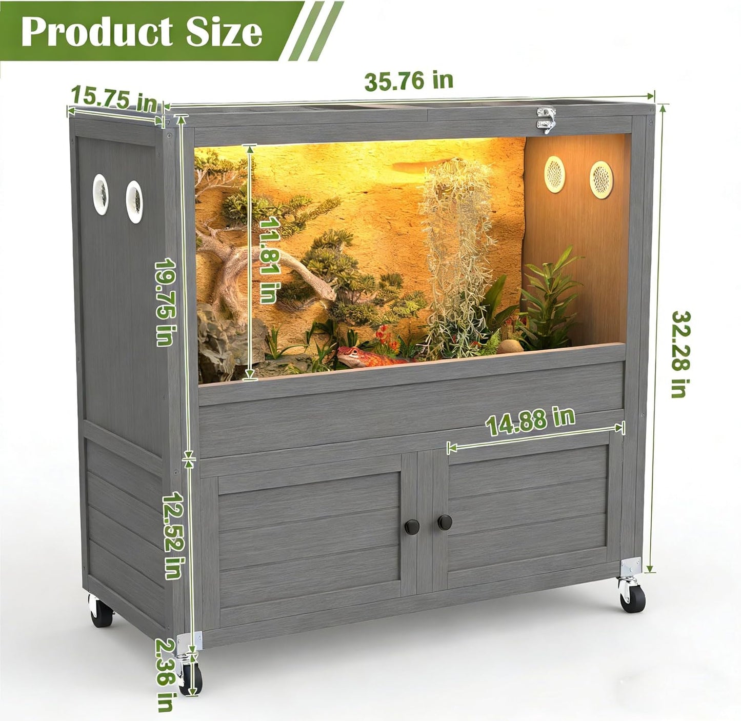 COCO DESIGN 45 Gallon Reptile Tank, Bearded Dragon Tank Reptile Enclosure with Mesh Top Fron, Integrated Sliding Lockable Doors with Storage Cabinet Large Habitat for Snake Tank Lizard Turtle