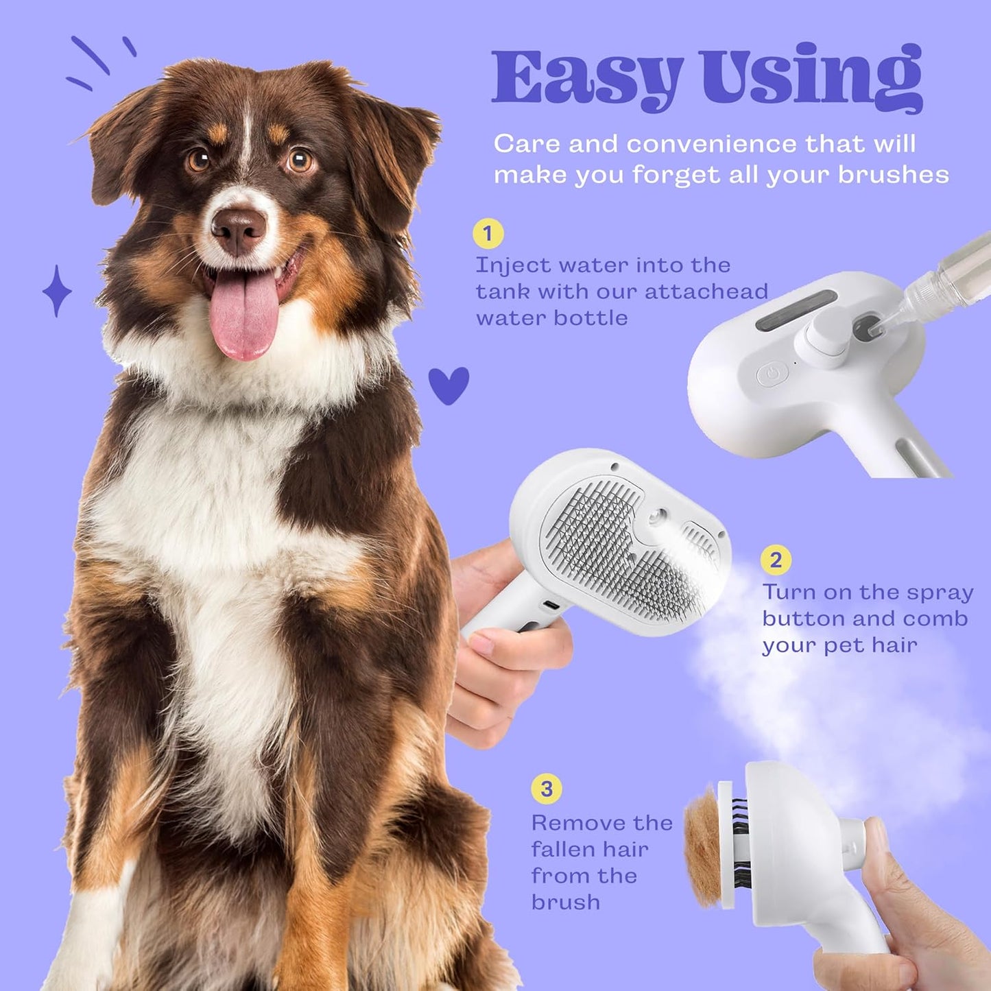 Cat Steam Brush, 3 in 1 Pet Hair Removal Tool, Self Cleaning Steamy Cat Brush for Massage, Dog Brush for Shedding, Cat&Dog Hair Remover