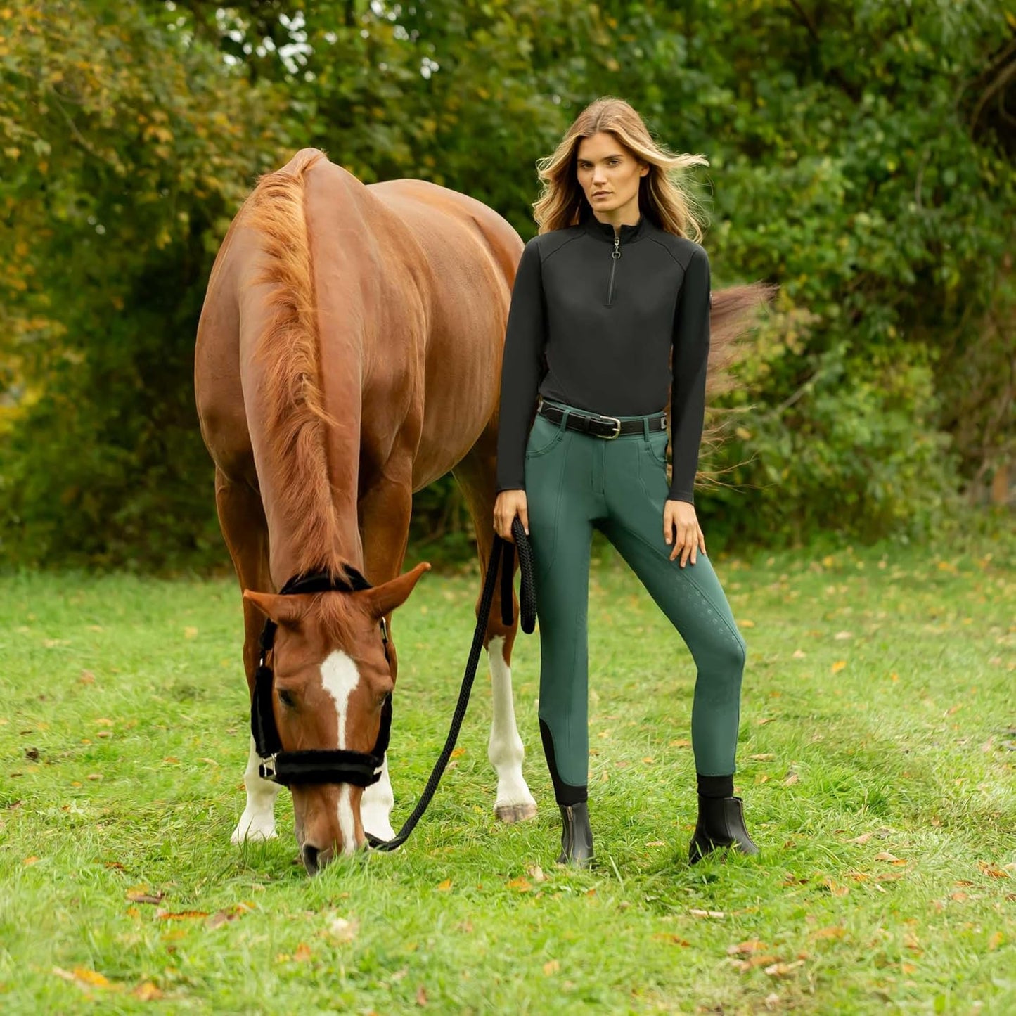 Equinavia Valkyrie Soft Ultra Fleece Padded Adjustable Breakaway Horse Halter - Black/Black - Warmblood
