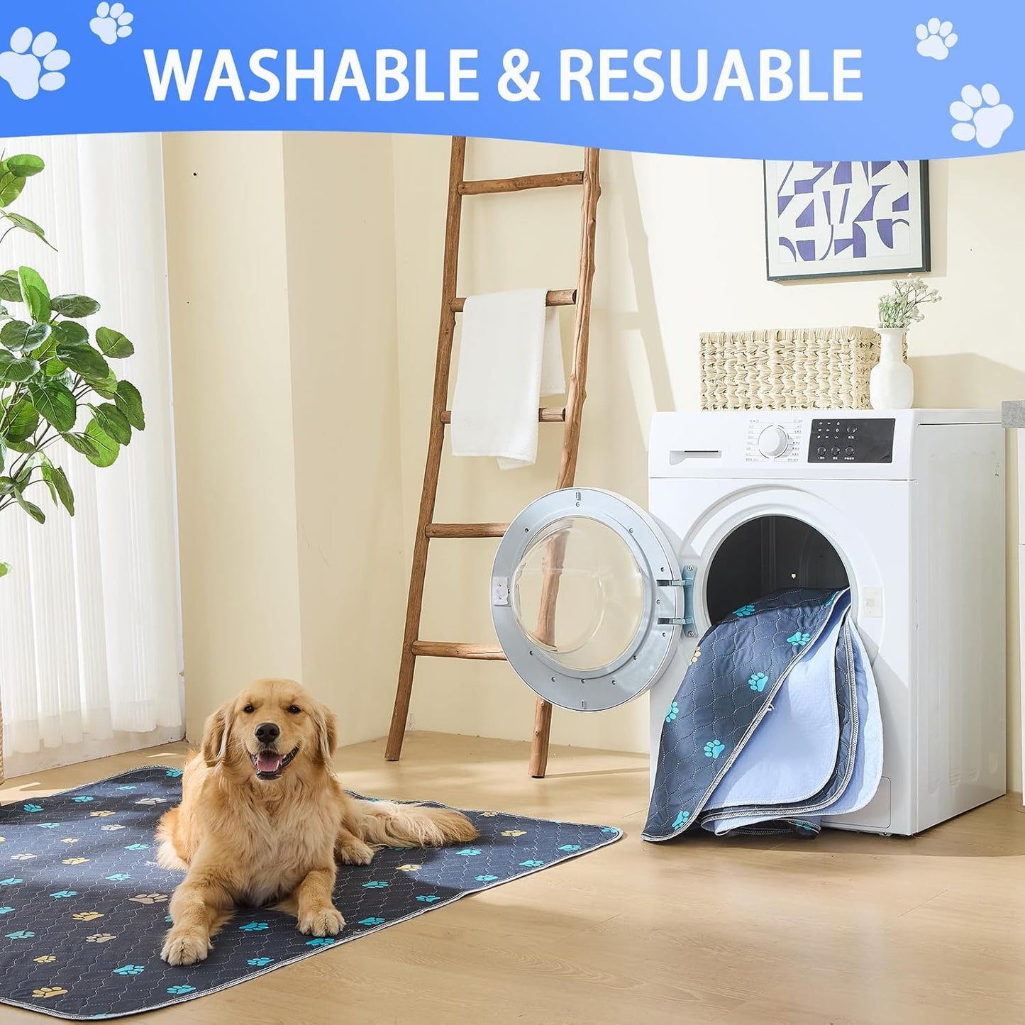 Aitmexcn Washable Dog Pee Pad, 2PCS 100% Waterproof Whelping Training Mat for Puppy/Senior, Fast Drying Reusable Pads for Indoor, Outdoor and Car Travel - 36'' x 48''