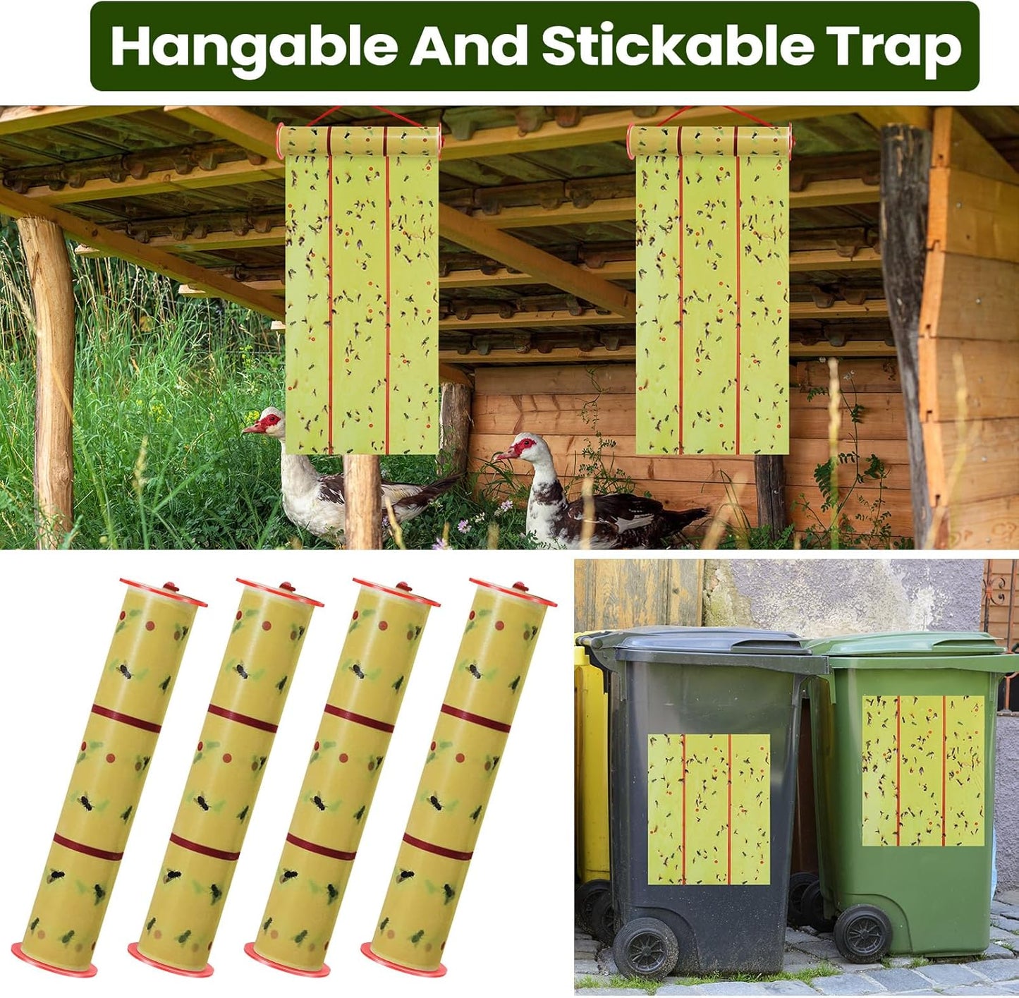 Qualirey Giant Sticky Fly Traps,30 Feet Fly Strips for Indoor Outdoor Hanging Flying Tapes Non Toxic Ribbon Fruit Gnat Killer for Mosquito Plants House Horse Stable (Fluorescent Green,15 Pcs)