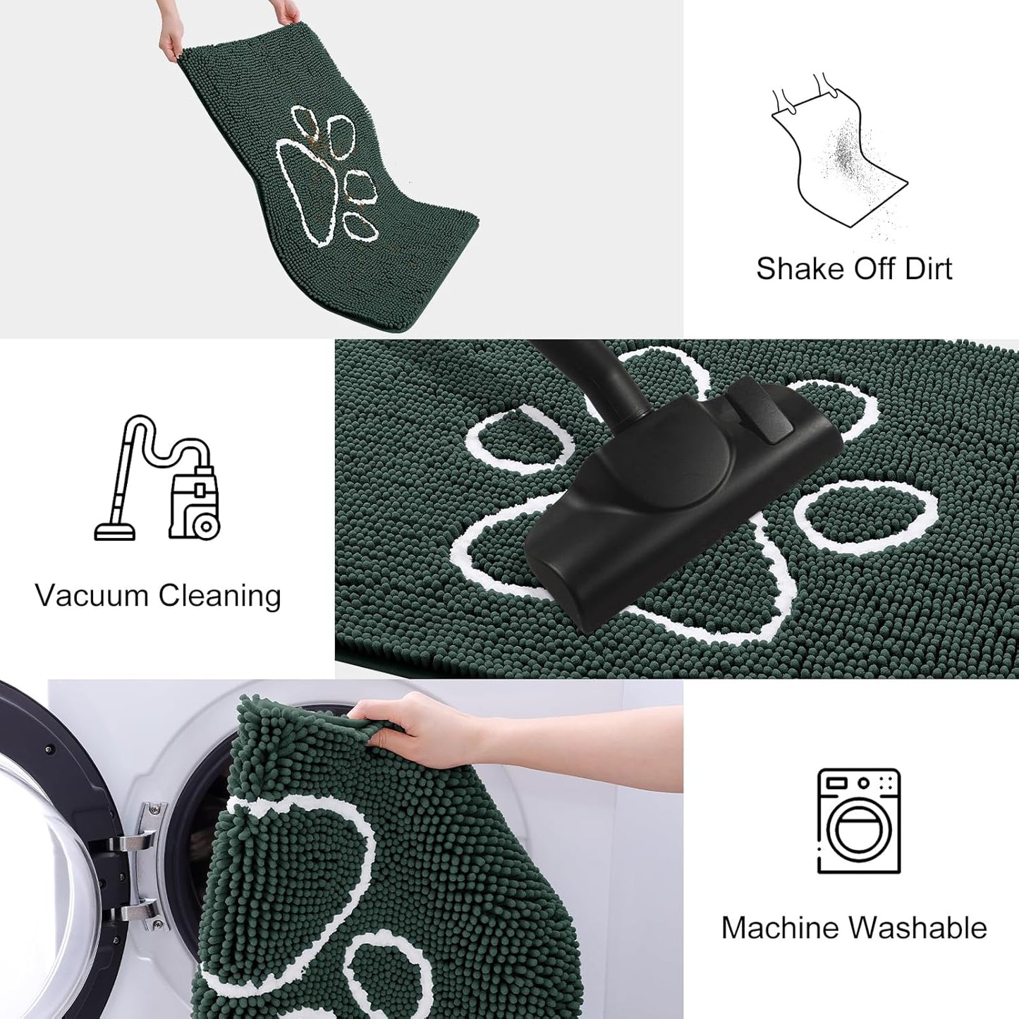 Smiry Dog Door Mat for Muddy Paws, Absorbent Dirt Trapper Non Slip Quick Dry Washable Chenille Mat for Mud Dogs, Entry Rug for Indoor and Outdoor (36x24 Inches, Green)