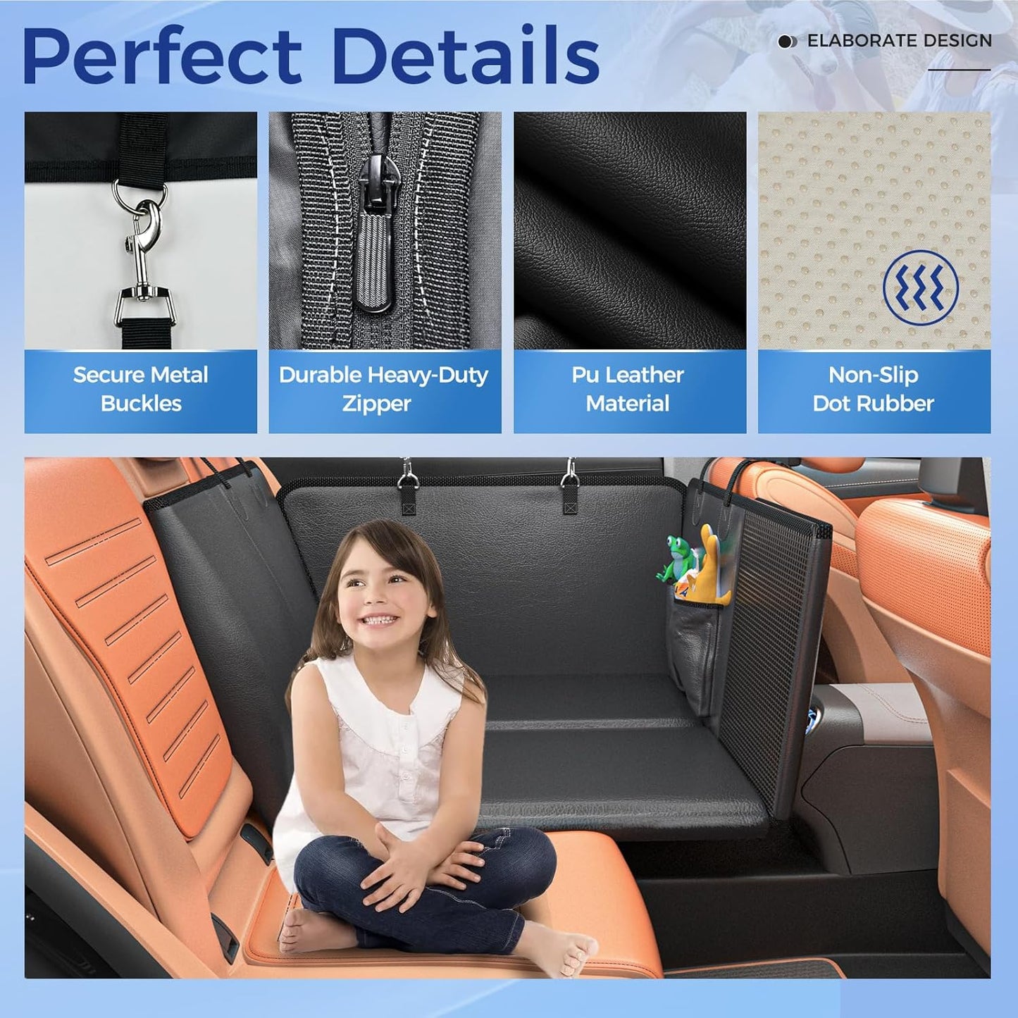 HOB4U Back Seat Extender for Dogs, PU Leather Dog Car Seat Cover for Back Seat with Hard Bottom, 100% Waterproof, Scratch Proof and Anti Slip Dog Hammock for Cars and SUVs, Holds 400 lbs