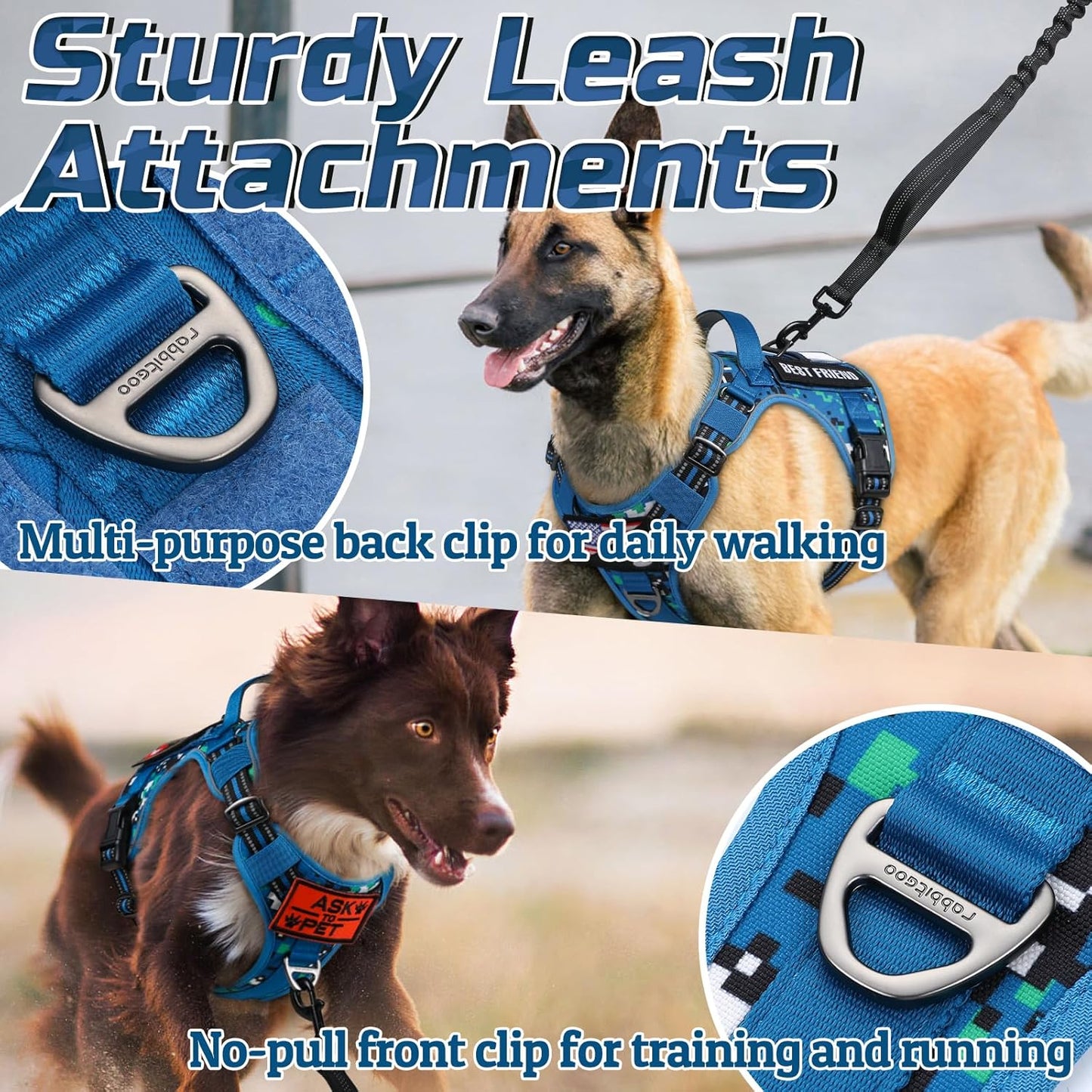 rabbitgoo Tactical Dog Harness for Small Dogs, No Pull Military Service Vest with Handle & Molle, Easy Control for Training Walking, Adjustable Reflective Straps, Blue Camo, S