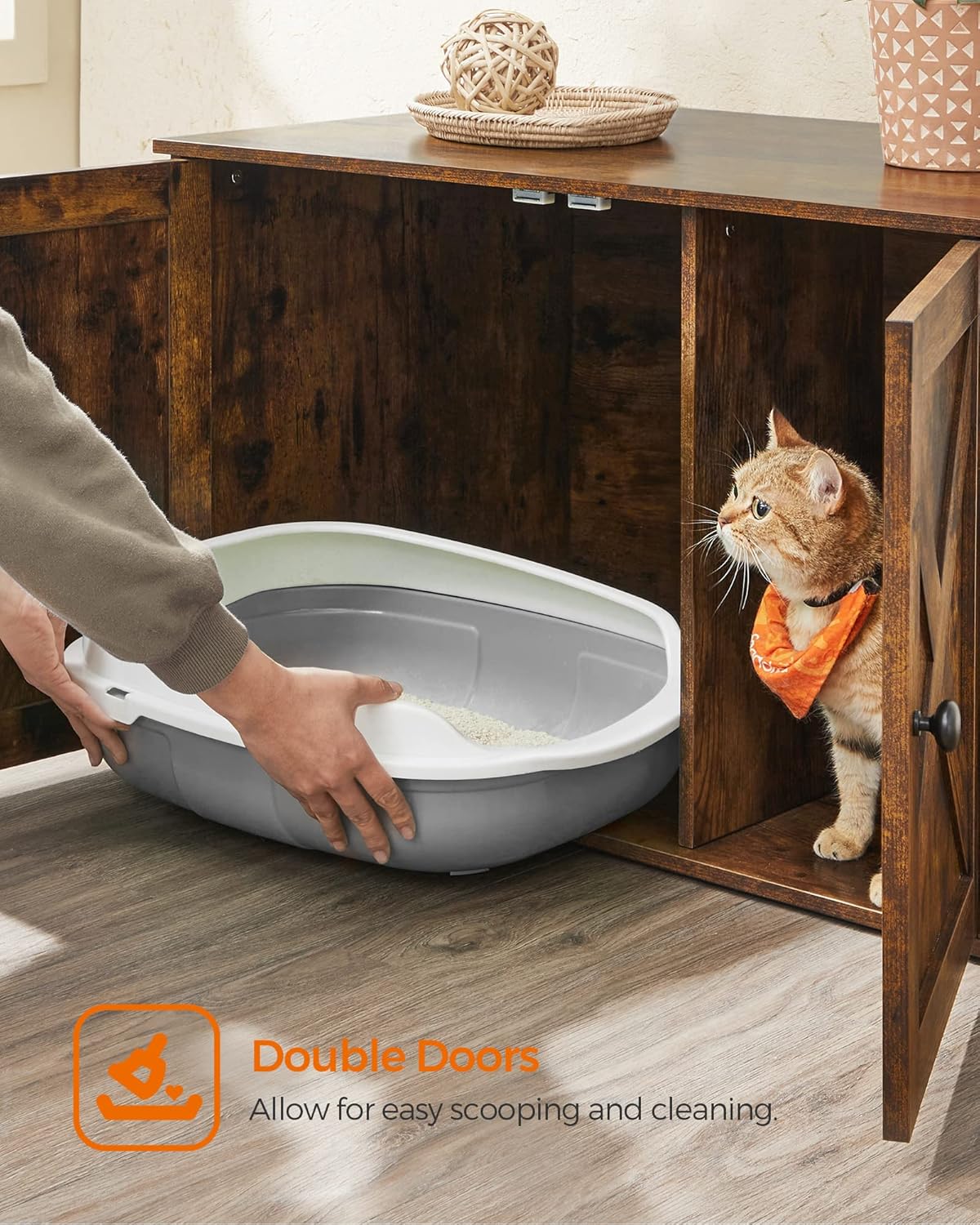 Feandrea Cat Litter Box Enclosure, Litter Box Furniture Hidden with Removable Divider, Indoor Cat House, End Table, 31.5 x 20.9 x 19.7 Inches, Rustic Brown UPCL002X01