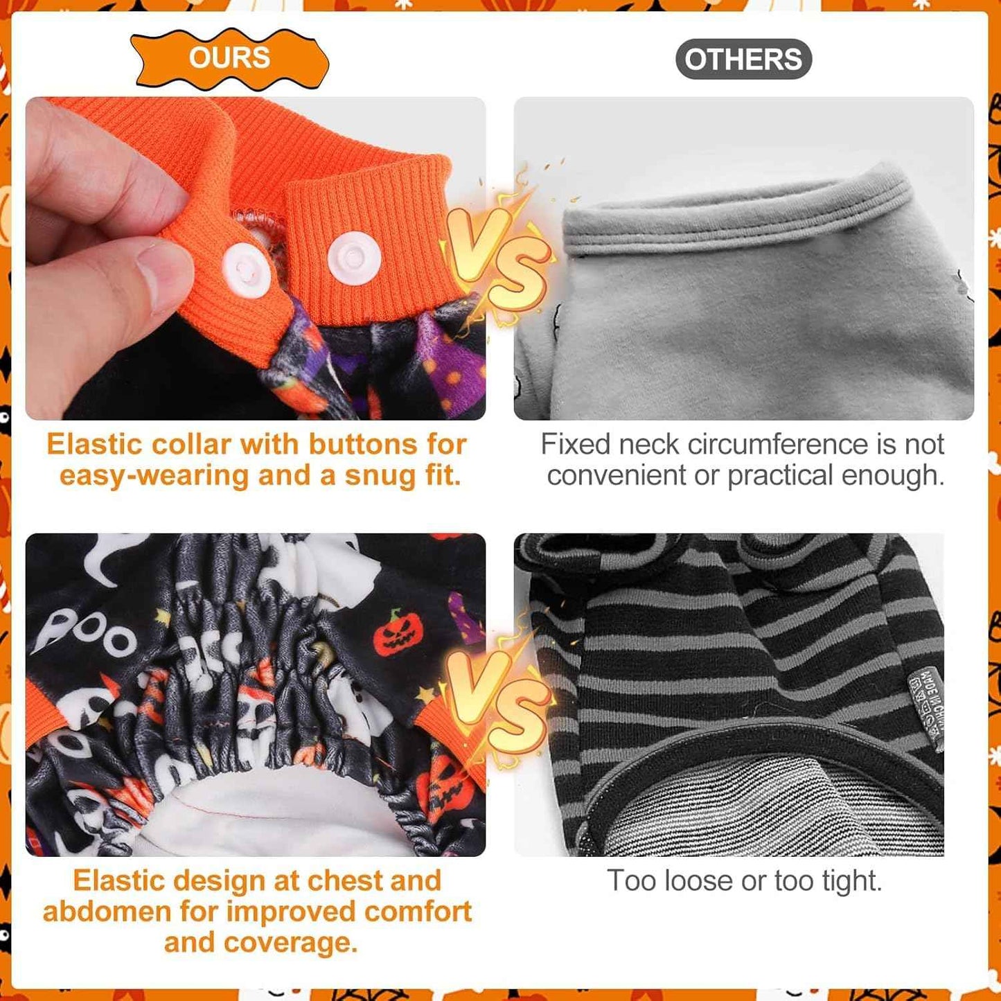 BEAUTYZOO Dog Halloween Pajamas Medium Size Dog, Fleece Funny Ghost Pumpkin Costumes for Dogs, Soft Stretchable Doggy Onesie with Feet, Pet Apparel Clothes for Medium Dogs Boy Girl, Black M