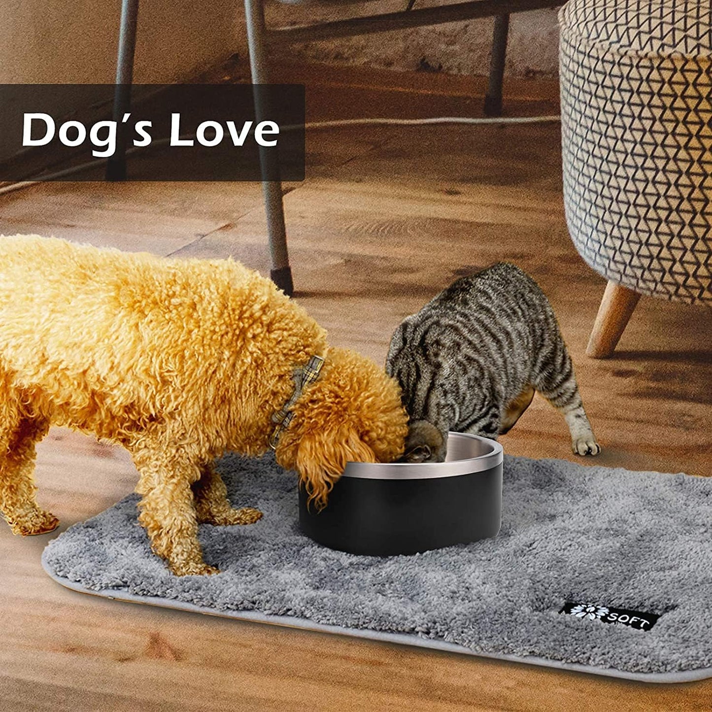 32oz 64oz Stainless Steel Double wall Dog Bowls,BPA Free Non-Slip Pet Dishes,Cat Food&Water Bowl with Rubber Base(32oz, White)