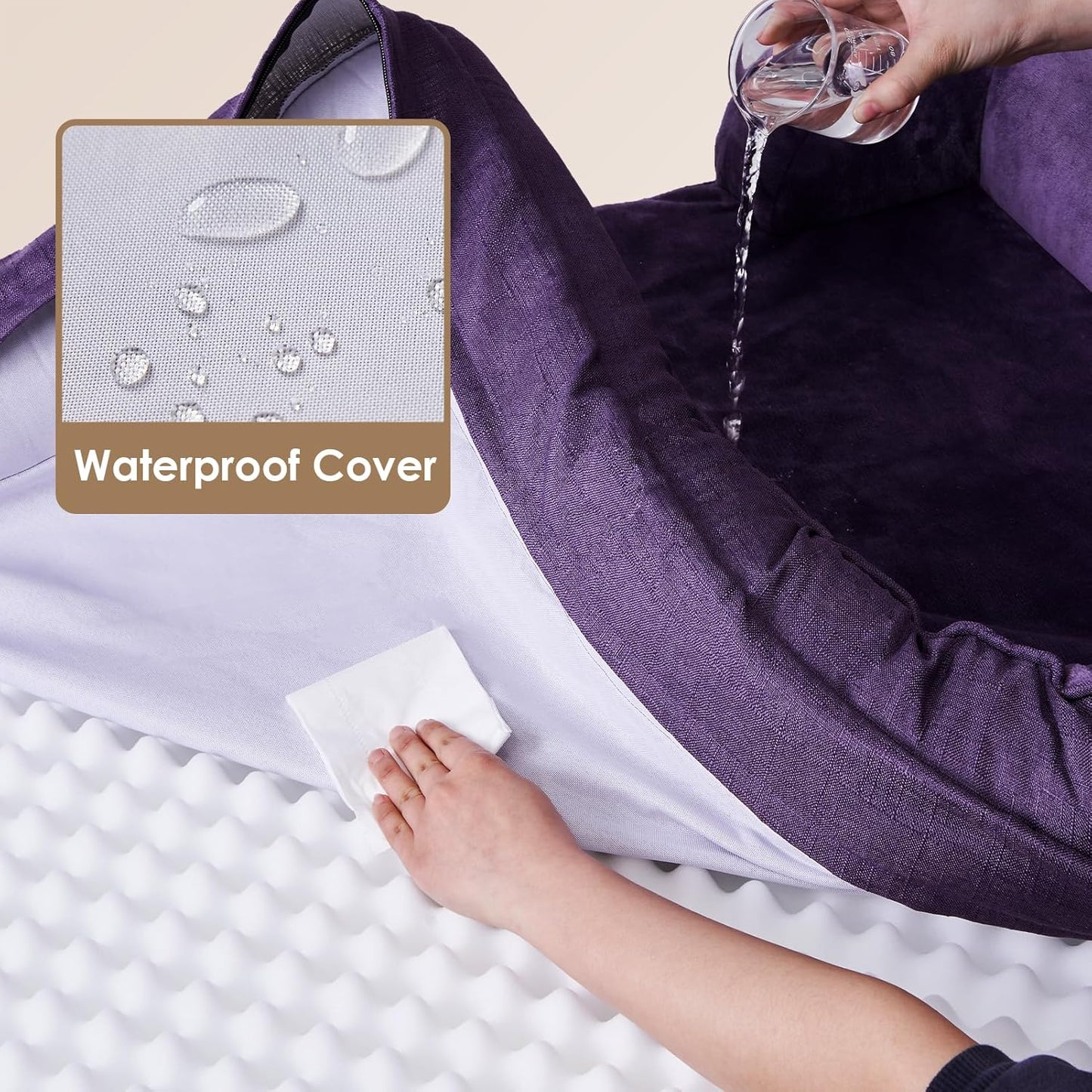 EHEYCIGA Orthopedic Dog Beds for Large Dogs, Waterproof Memory Foam Large Dog Bed with Sides, Non-Slip Bottom and Egg-Crate Foam Pet Couch Bed with Washable Removable Cover, Purple