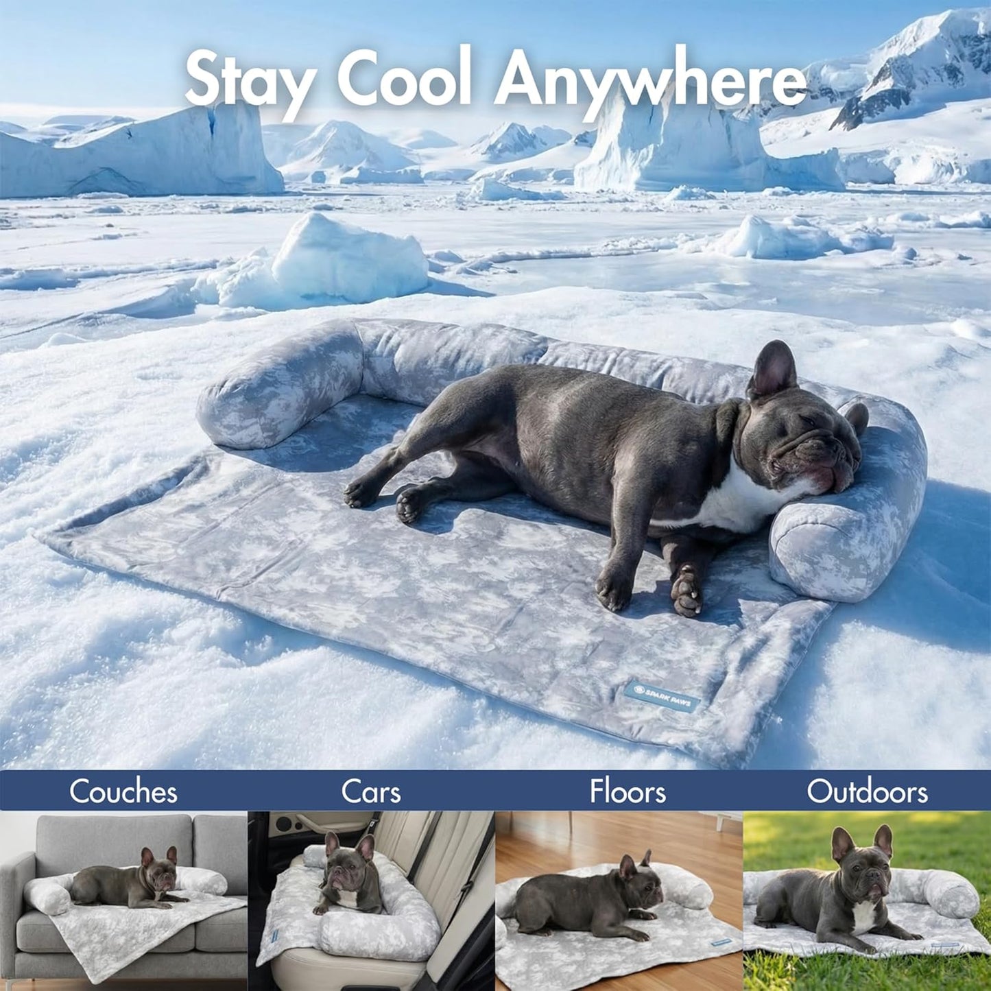Spark Paws Cooling Couch Cover Dog Bed, Furniture Protector Mat, Non-Toxic Washable Pet Cooling Pad for Large & Small Dog - Cloud Grey - Size S