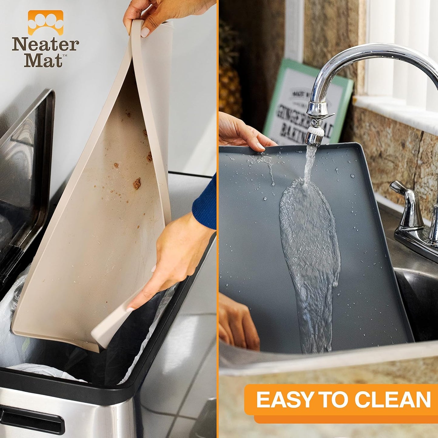Neater Pet Brands Neater Mat Pet Mats for Food and Water, Cat & Dog Bowl Mat Waterproof Silicone, Feeding Tray, Dog Food Mats for Floors, Placemat w/Raised Edge for Under Bowls, 24" x 16", Black