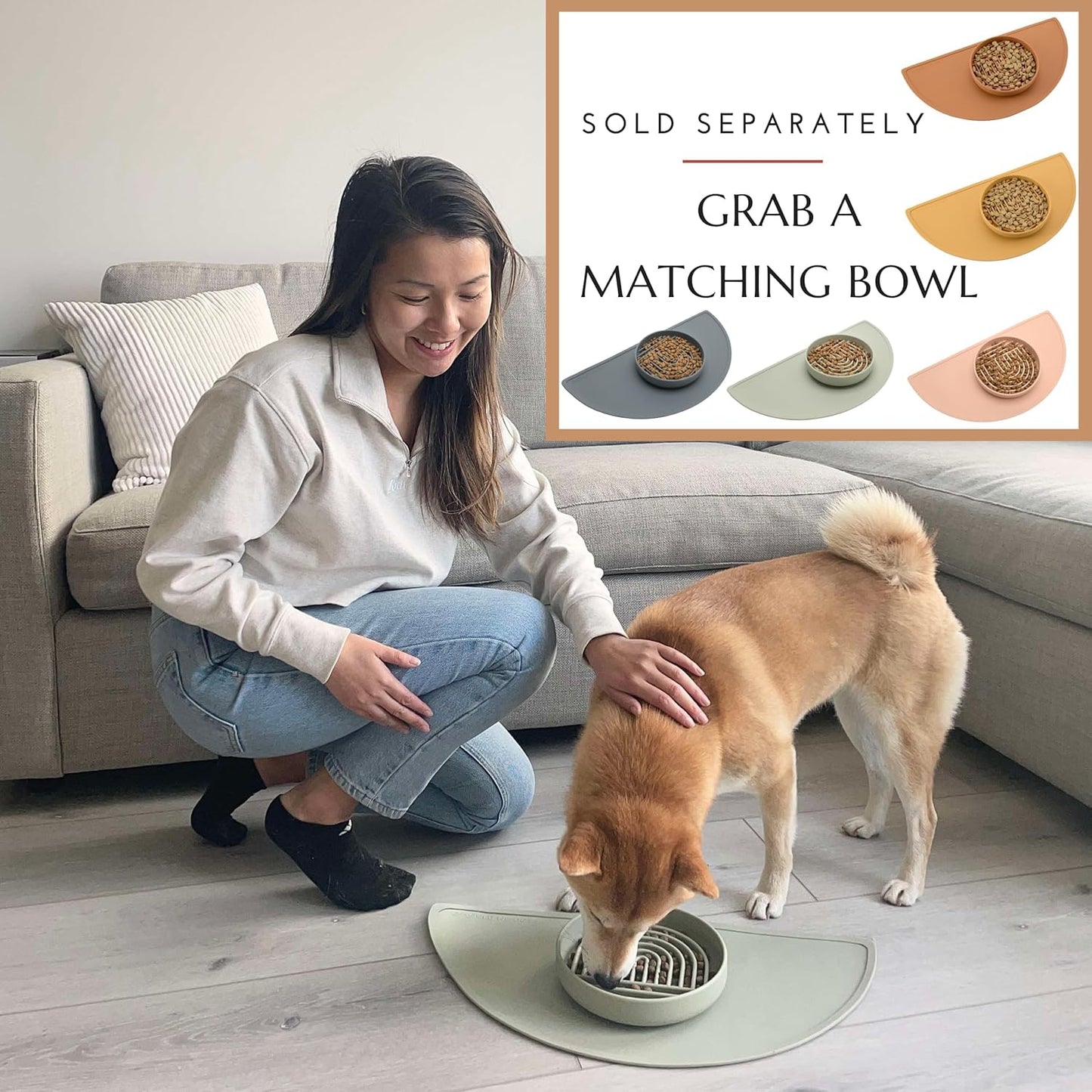 Waterproof Silicone Pet Food Mat - Non-Slip, Spill-Proof Feeding Mats for Floors, Raised Edge Design, Easy-to-Clean, Rubber Mat for Dog & Cat Bowls, 28" Across x 14" Deep, Large-Sage