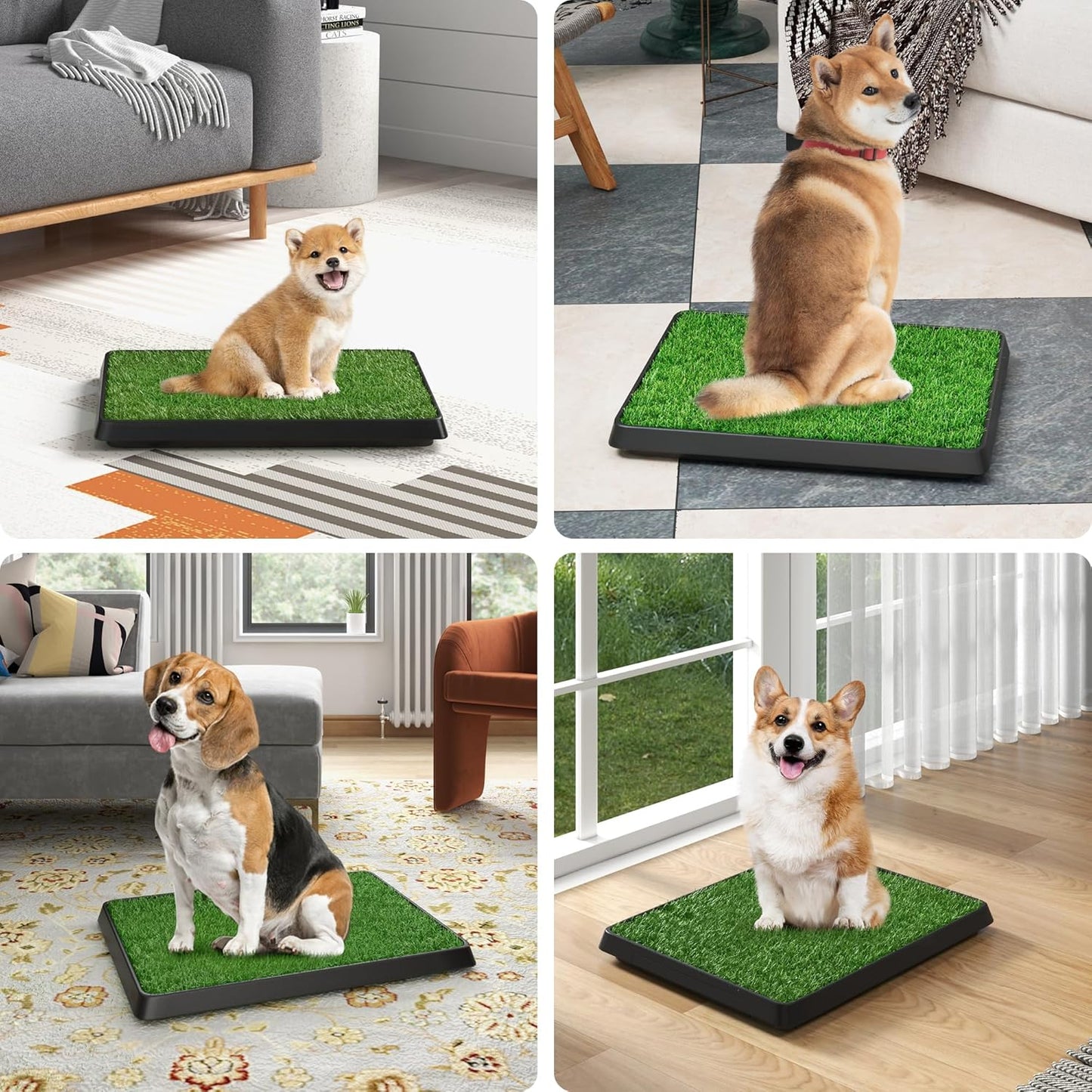 COZIWOW Grass Pad for Dogs with Tray, 25"×20" Dog Grass Pad with Tray for Puppy Potty Training, Washable Indoor Dog Potty Grass, Resuable Artificial Porch Potty Pet Loo