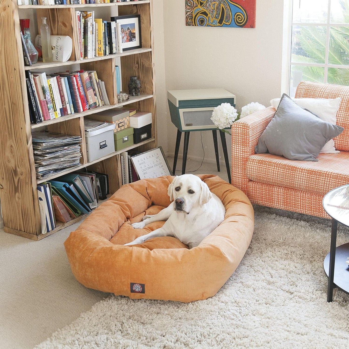 Majestic Pet 24 Inch Micro Velvet Calming Dog Bed Washable 24x19x7 (Inch) – Cozy Soft Round Donut Dog Bed with Spine for Head Support - Pet Bed Small – Fern