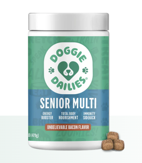 Doggie Dailies Senior Essentials Multivitamin for Dogs Soft Chews | Advanced Dog Multivitamin | Nutritional Support for Joints, Skin & Coat, Digestion, and the Immune System | Bacon Flavor | 120 Count