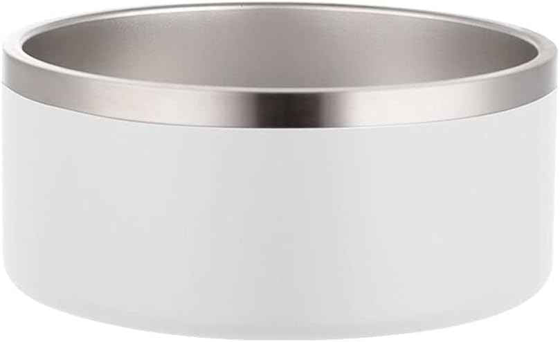 32oz 64oz Stainless Steel Double wall Dog Bowls,BPA Free Non-Slip Pet Dishes,Cat Food&Water Bowl with Rubber Base(32oz, White)