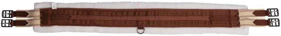 Dura-Tech Fleece Lined Double Elastic Girth for Horses | Size 46" | Color Brown | Comfortable Fleece Lining | Easy Adjustment with Stainless Steel Roller Buckles | Center D-Ring for Training Equipment