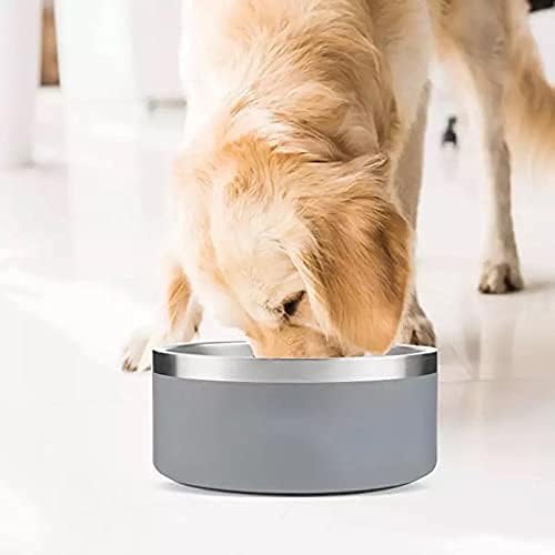32oz 64oz Stainless Steel Double wall Dog Bowls,BPA Free Non-Slip Pet Dishes,Cat Food&Water Bowl with Rubber Base(32oz, White)