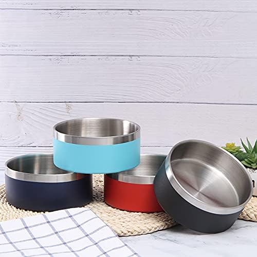 32oz 64oz Stainless Steel Double wall Dog Bowls,BPA Free Non-Slip Pet Dishes,Cat Food&Water Bowl with Rubber Base(32oz, White)
