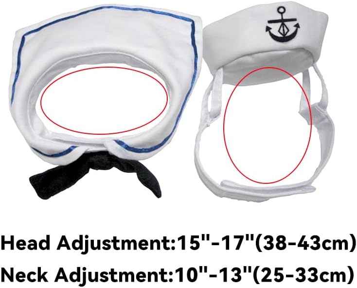 Enjoying Cat Sailor Costume, Halloween Small Dog Sailor Hat Outfit with Tie, Adjustable Pet Navy Costume for Cats Doggies Rabbits Cosplay