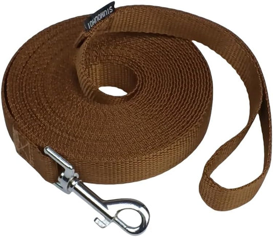Dog/Puppy Obedience Recall Training Agility Lead - 15ft 20ft 30ft 40ft 50ft Training Leash - Great for Play, Camping, or Backyard - Brown 50ft (Brown, 50 Feet)