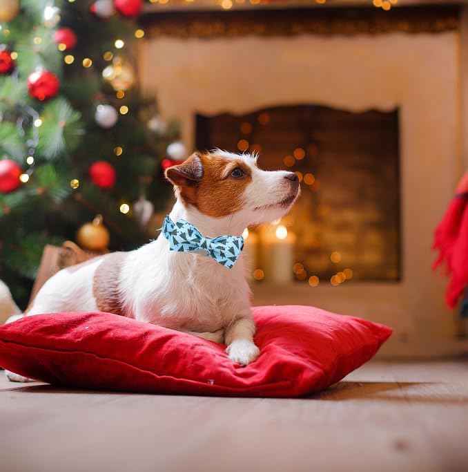 Unique Style Paws Christmas Day Dog Collar with Bow Christmas Tree Cotton Puppy Collars for Small Medium Large Dogs