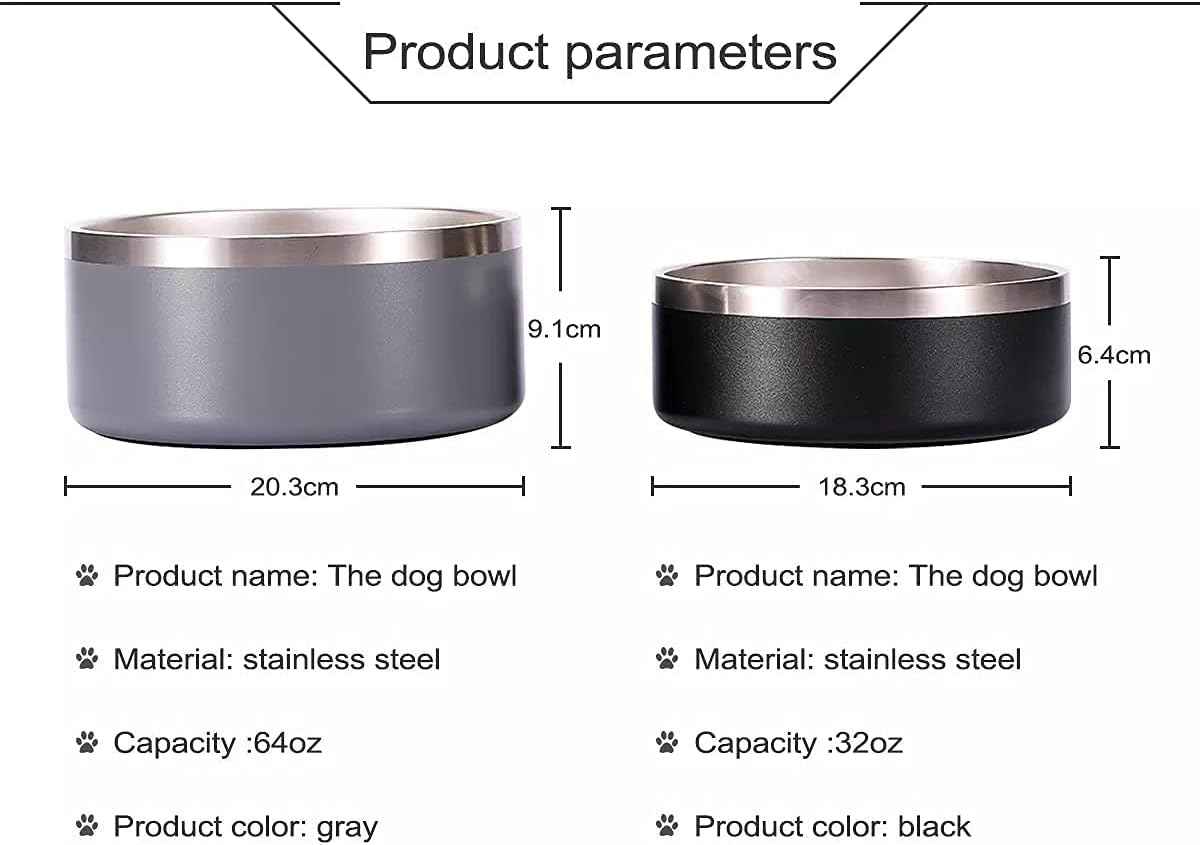 32oz 64oz Stainless Steel Double wall Dog Bowls,BPA Free Non-Slip Pet Dishes,Cat Food&Water Bowl with Rubber Base(32oz, White)