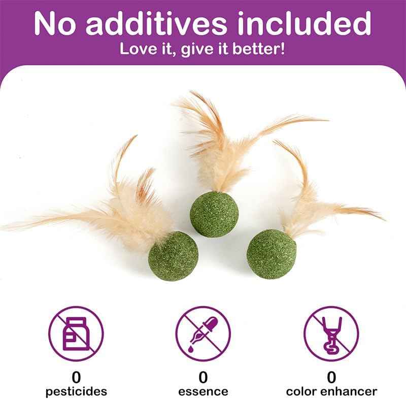 Catnip Balls with Feathers,Natural Catnip Toy for Play,Interactive Natural Lollipop Feathers Design Cat Toys Perfect for Indoor Cats