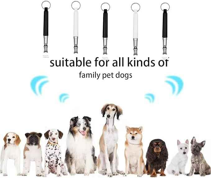 Dog Whistle to Stop Barking Neighbors Dog, Adjustable Ultrasonic Silent Dog Whistle, Professional Recall Dog Training Whistles, with Lanyard (Black and White) 2 Pack Dog Whistle.