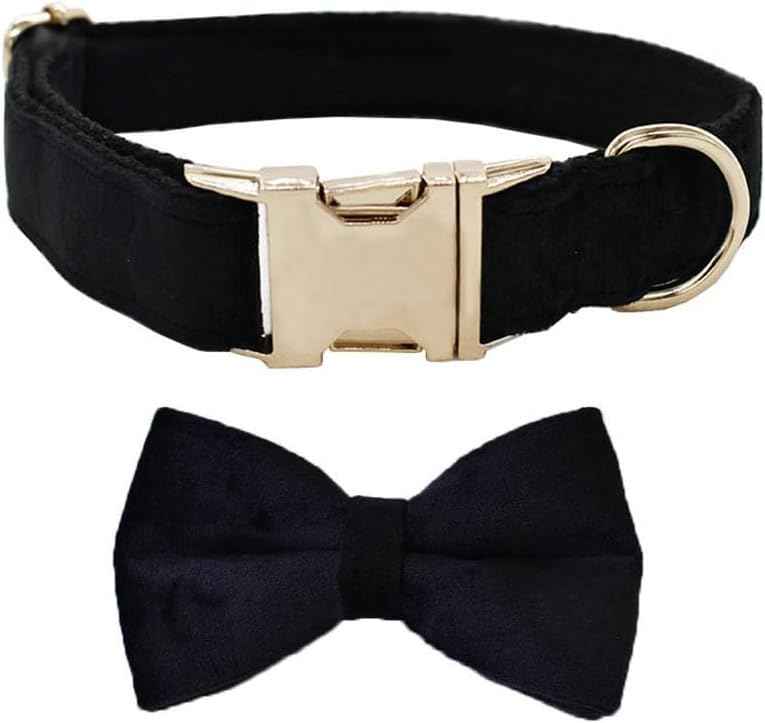 Dog Collar with Bow Tie, Soft Velvet Bowtie Dog Collar with Metal Buckle Adjustable for Small Medium Large Boy and Girl Dogs and Cats for Daily Wear or Wedding Halloween Christmas Holiday Party