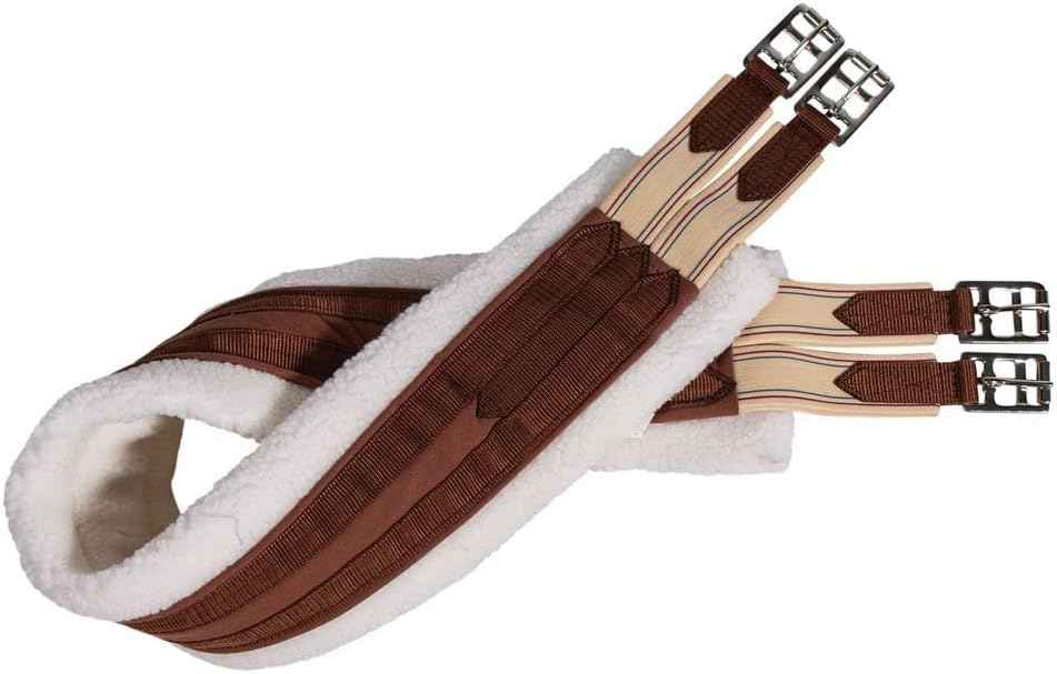Dura-Tech Fleece Lined Double Elastic Girth for Horses | Size 46" | Color Brown | Comfortable Fleece Lining | Easy Adjustment with Stainless Steel Roller Buckles | Center D-Ring for Training Equipment