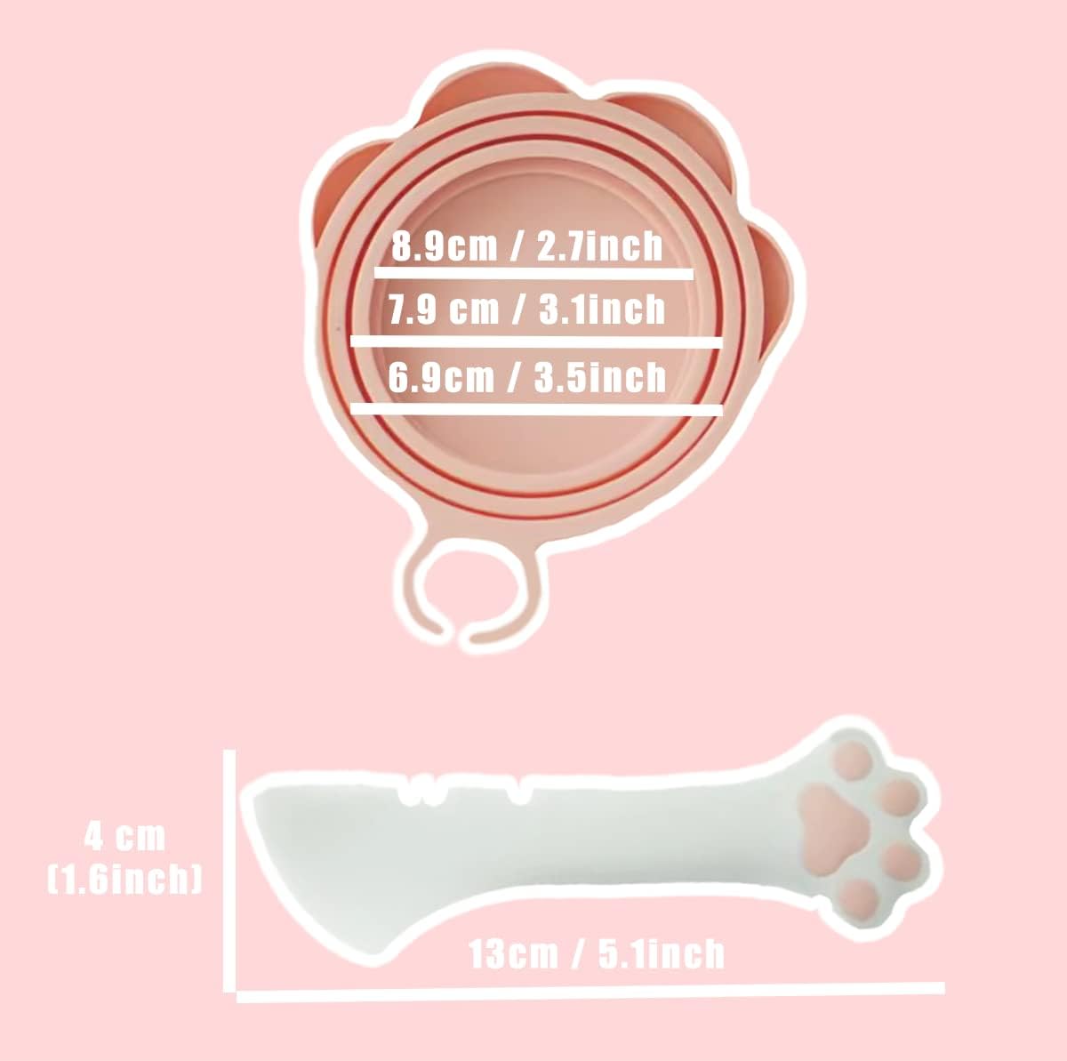 Meow&Woof Cat Food Can Lid and Spoon, BPA Free Silicone Cover for Animal Wet Food Storage, Reusable Topper for 3/5 /5.1/5.5/12/ 13 oz Cans Refrigerator Fresh Wash Machine Apply （2Pack）