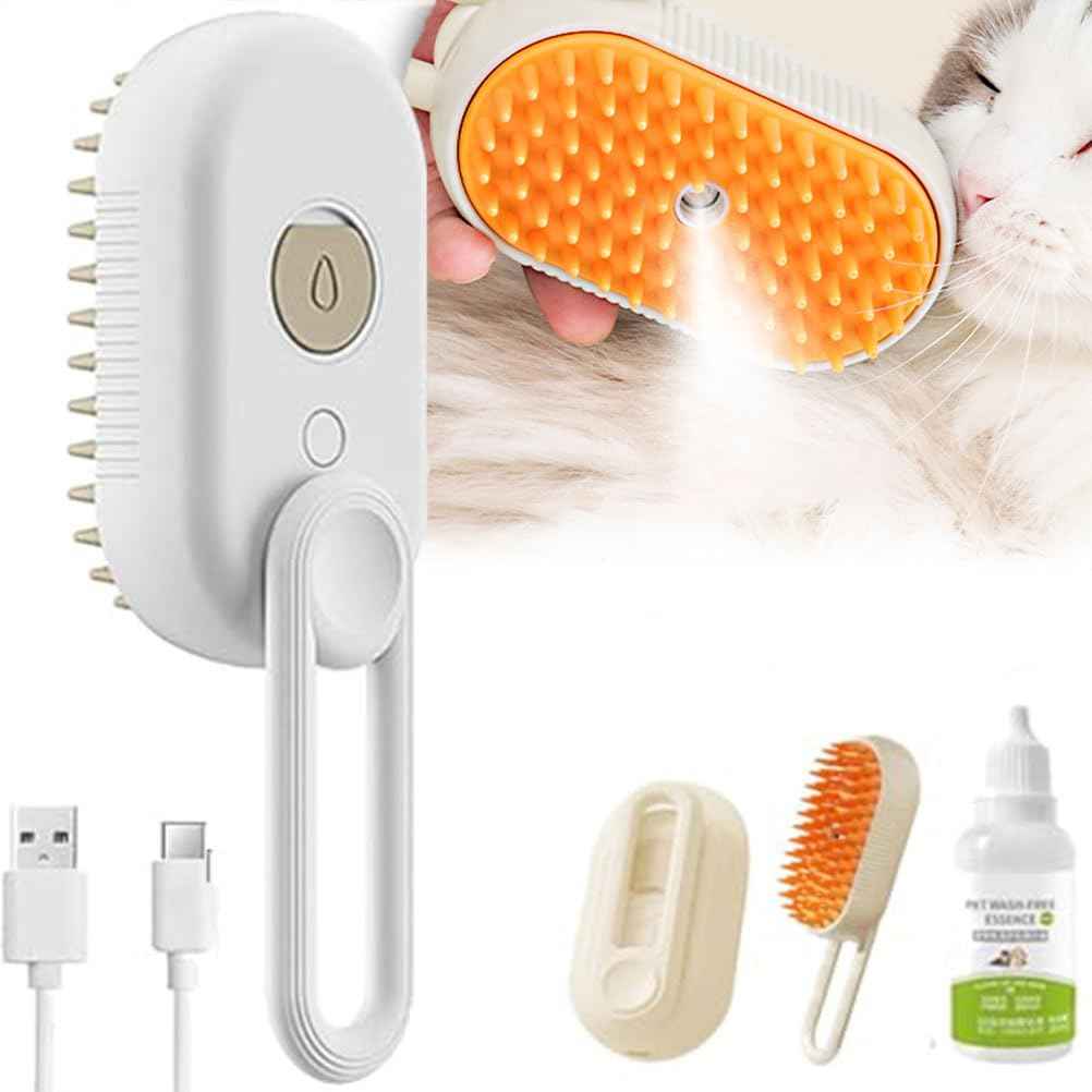 Cat Brush Quick & Easy Pet Hair Remover Comb,3 In 1 Cat Steam Pet Brush with Spray Function (White)