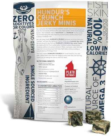 PLATO Pet Treats Fish Dog Treats - Air-Dried, Single Ingredient Dog Treat - with Omega 3 & 6 Fatty Acids to Support Skin and Coat - Cod Fish Skin - Hundur’s Crunch Jerky Mini - 10 oz - 2 Pack