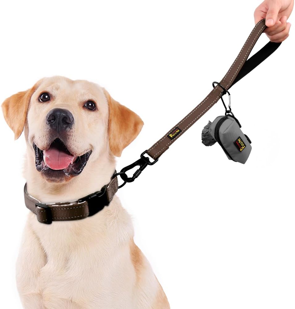 PLUTUS PET Short Training Dog Leash with Padded Handle for Medium Large Dogs,18 Inch Heavy Duty Strong Traffic Leash with Carabiner Clip for Climbing Walking or Guiding Blind(18”，Chocolate)