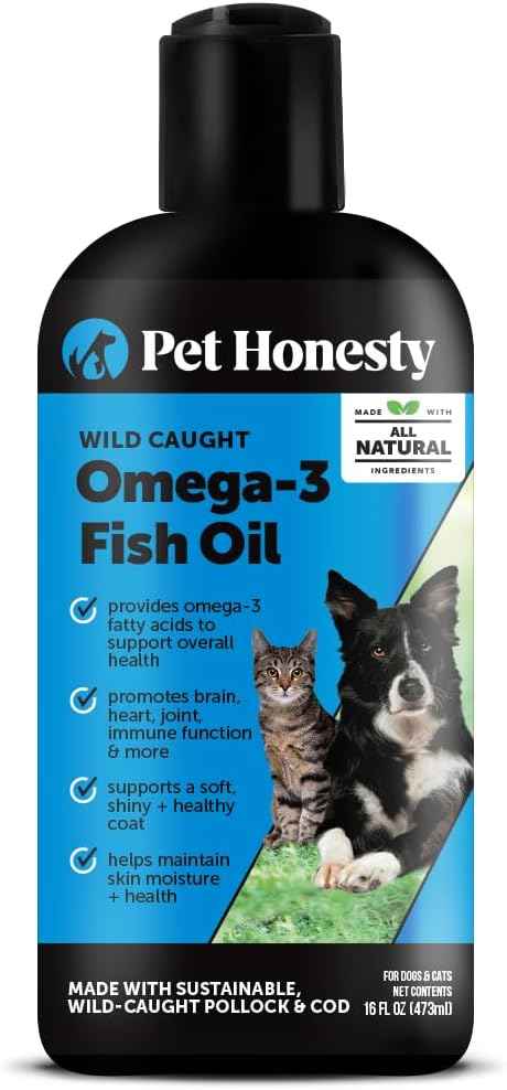 Omega 3 Fish Oil Supplement for Dogs & Cats (16oz), Wild Caught Omega 3 Fish Oil for Skin and Coat Health, Supports Shedding, Skin & Coat, Immunity, Joint, Brain & Heart, EPA + DHA