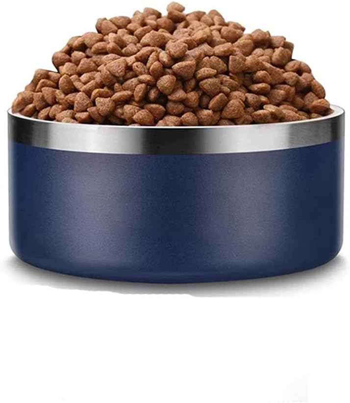 32oz 64oz Stainless Steel Double wall Dog Bowls,BPA Free Non-Slip Pet Dishes,Cat Food&Water Bowl with Rubber Base(32oz, White)