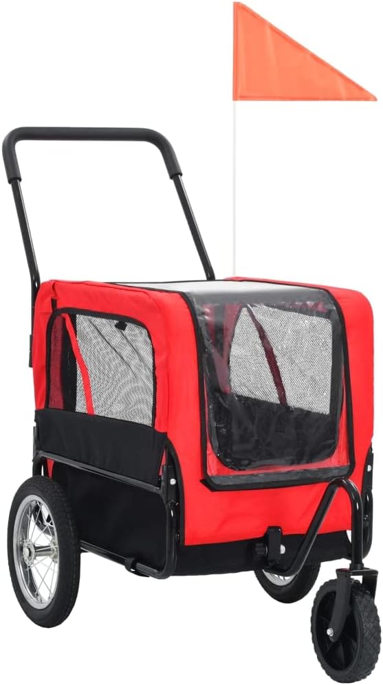 Dog Bike Trailer with Rain Cover for Medium and Large Dogs, Bike Pet Trailer with a Safety Flag, Folding Frame Carrier, Universal Bicycle Coupler, Red and Black(A)