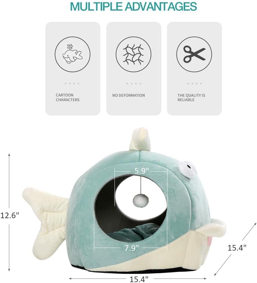 Lcybem Cat Beds for Indoor Cats - Cat Bed Cave with Removable Washable Cushioned Pillow, Calming Cozy Soft Cat Cave, Cute Friendly Dolphin Cat Houses for Indoor Cats No Deformation Pet Bed, L