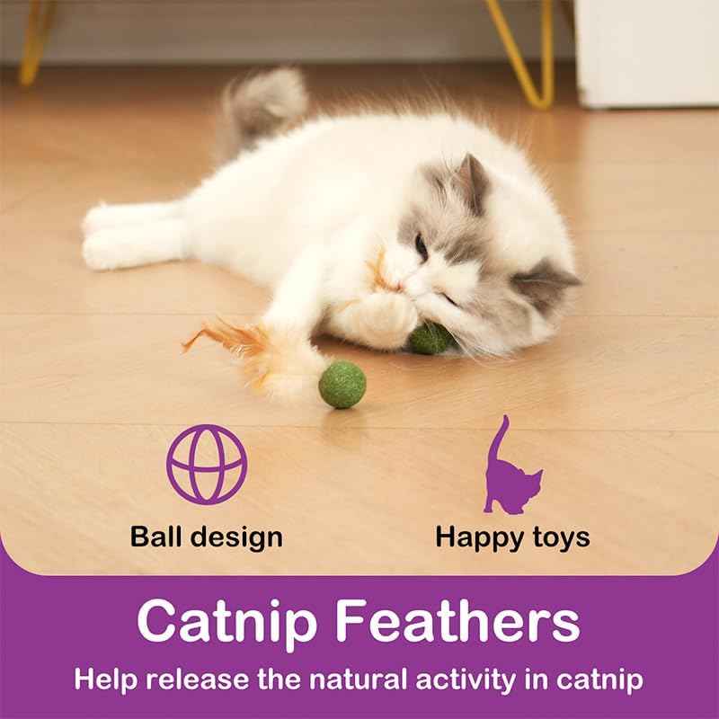Catnip Balls with Feathers,Natural Catnip Toy for Play,Interactive Natural Lollipop Feathers Design Cat Toys Perfect for Indoor Cats