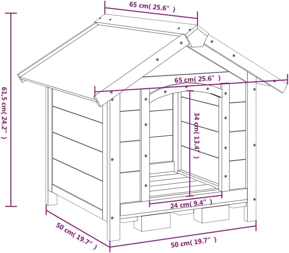 Outdoor Dog Kennel, Solid Pine Wood Pet House for Small Medium Dogs, Rustic Rectangular Pet Shelter for Garden Backyard, Sturdy Wood Dog House 25.6 x 25.6 x 24.2 in