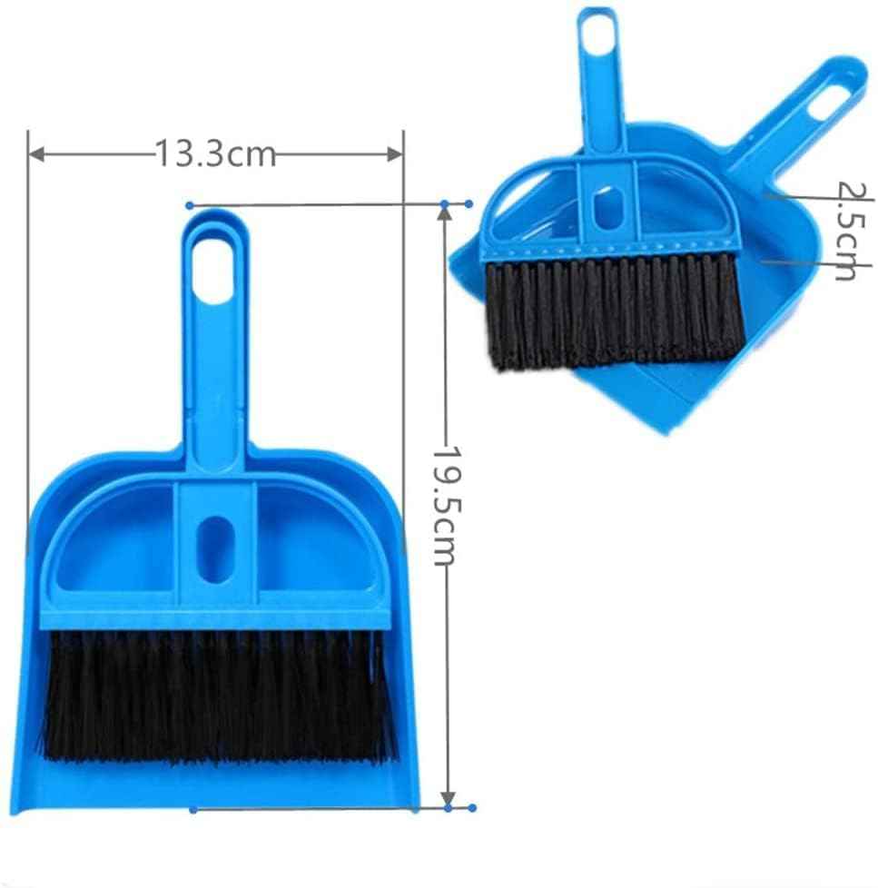 Mini Dustpan and Broom Set Portable Plastic Brush Set (Blue) Used for Desk, Home, Kitchen,Cage Cleaning of Any Small Animals, Guinea Pigs, Rabbits, Hamsters