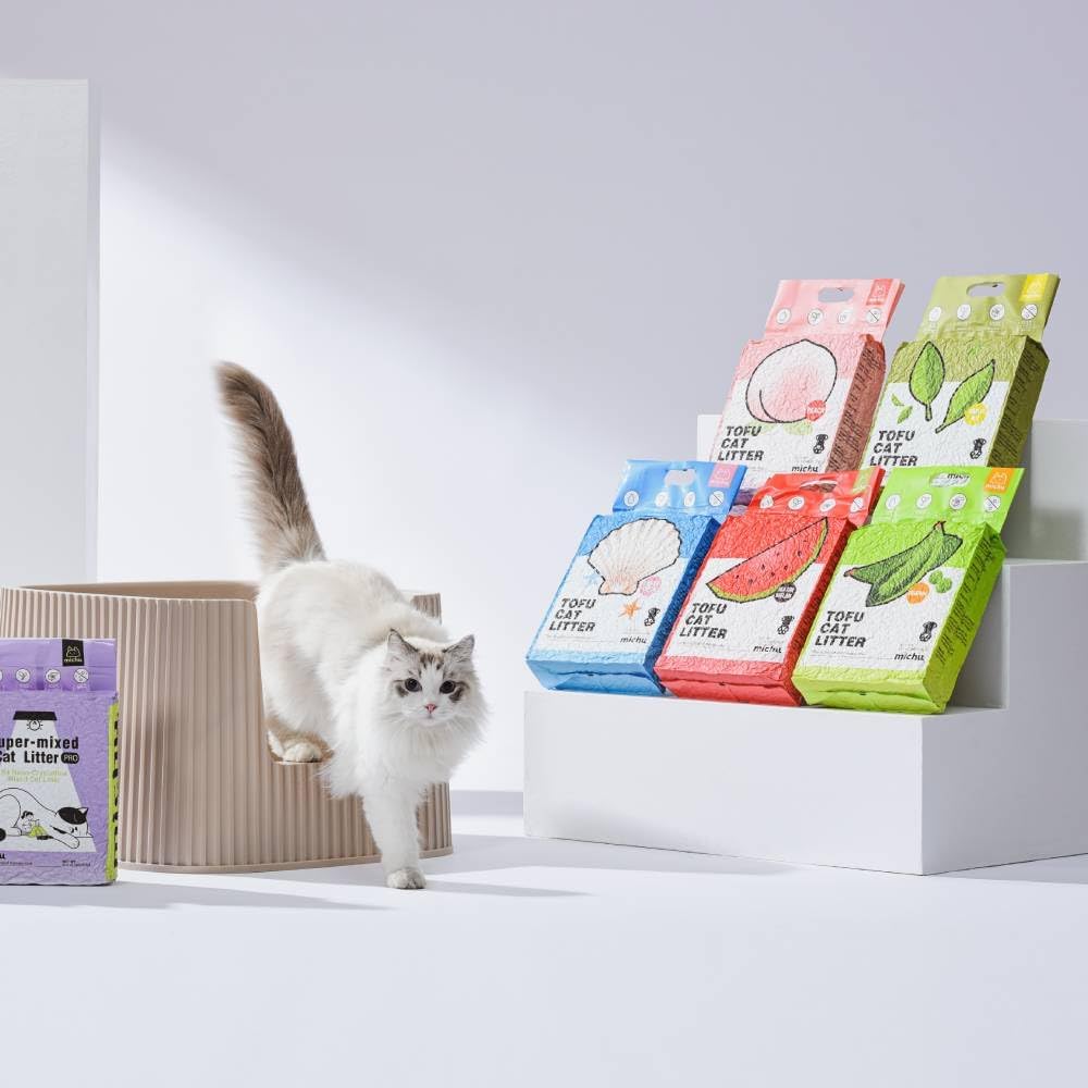 Tofu Cat Litter Natural Clumping Tofu Cat Litter, Fast Clumping and Easily Scoop-able 5.5lb/88oz 5 Scents - Watermelon, 6 Pack